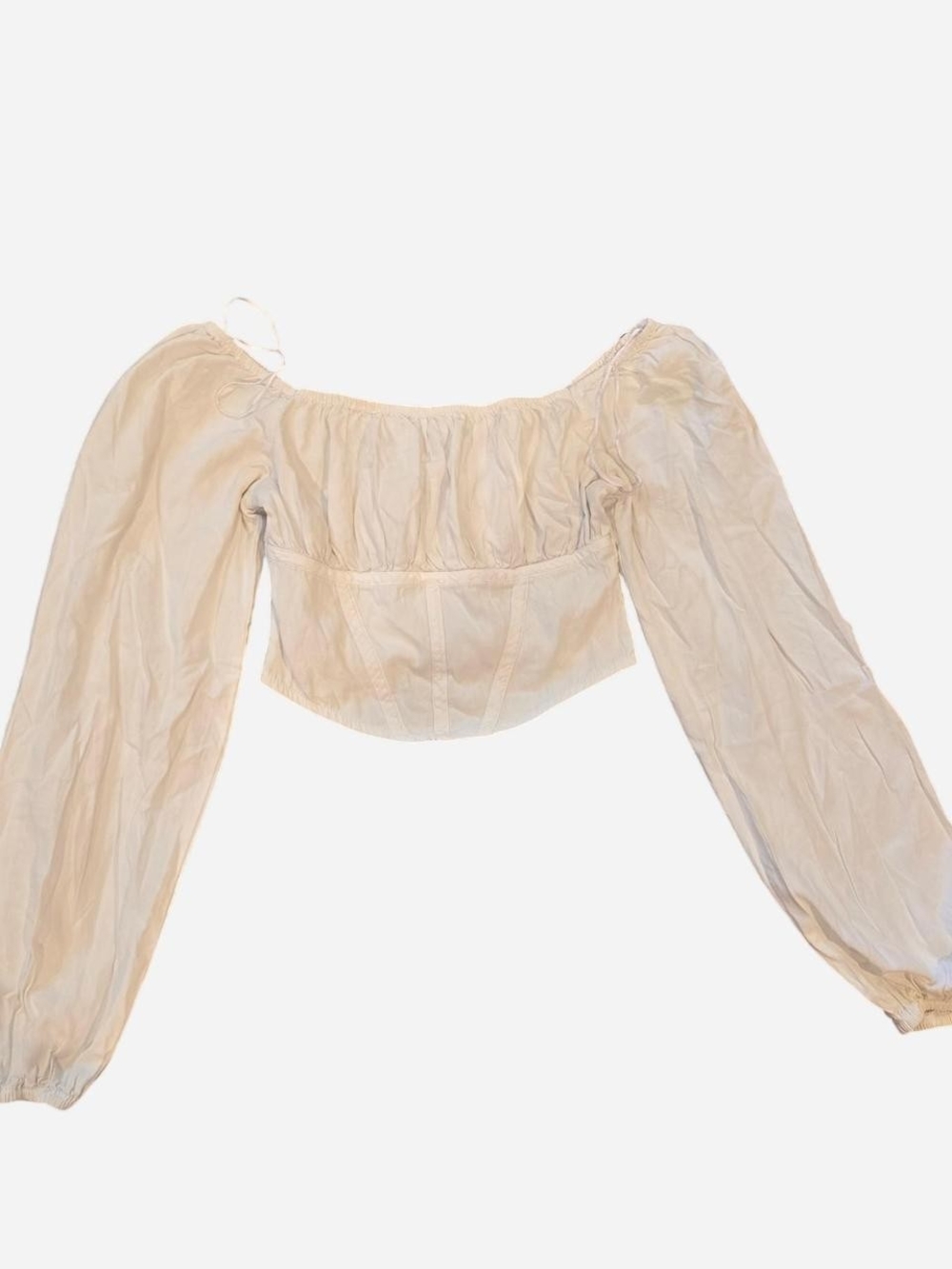 Women's Cream Peasant Crop Top with Long Puff Sleeves
